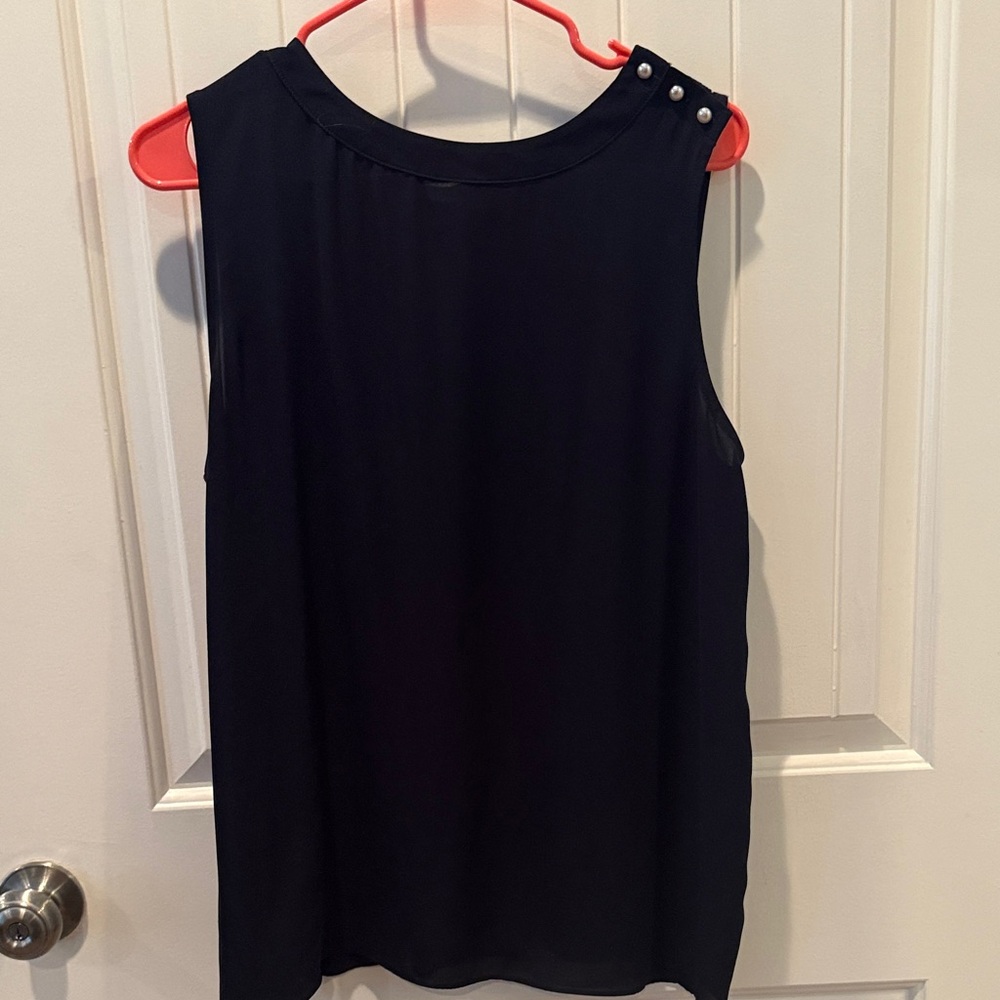 LOFT Navy Sleeveless Blouse with Pearl Details
